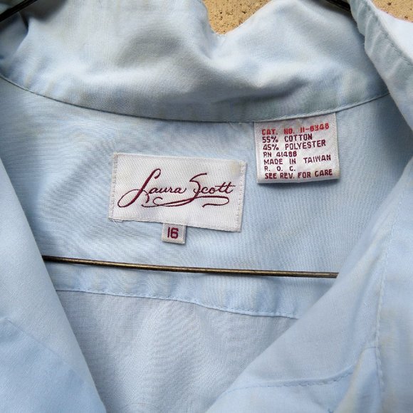 Laura Scott Sky Blue Dressy Blouse Shirt w/ Bow Tie size 16 Monogram - preowned - Picture 3 of 5